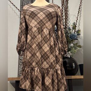 Brown Plaid Baby Doll Dress - 52Seven XL